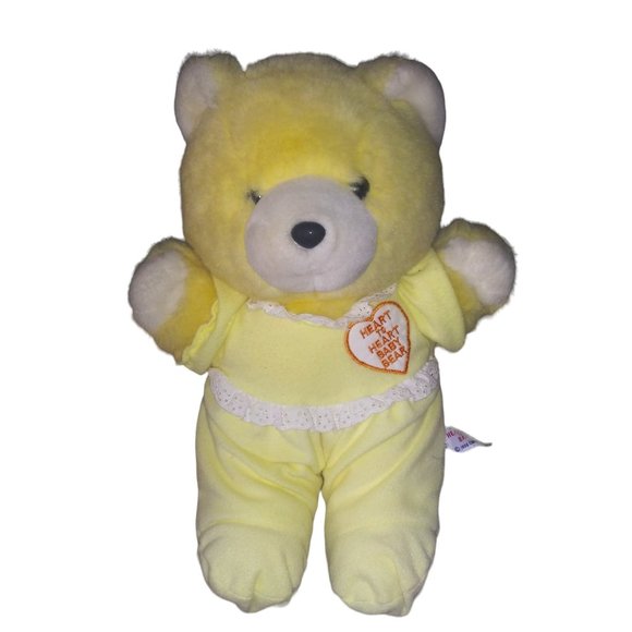 VTG Heart To Hear Yellow Bear Stuffed Animal Yellow Pajamas Stuffed Heart Plush - Picture 1 of 11
